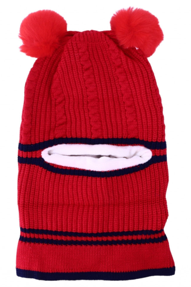 Caciula tip cagula, pentru copii, tricotata, captuseala fleece, NO7737, 3-4 ani, Rosu