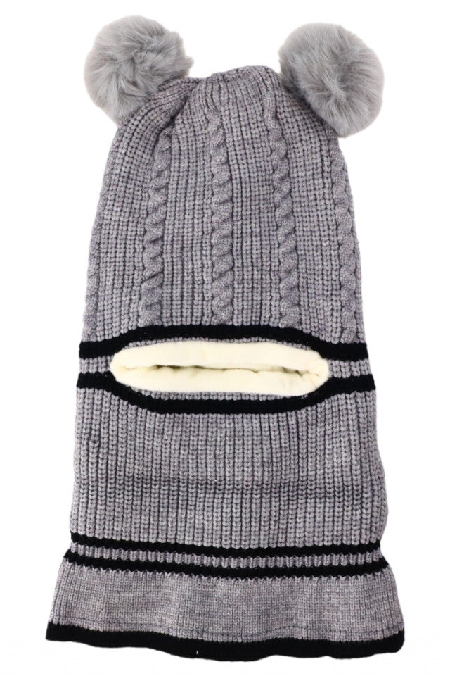Caciula tip cagula, pentru copii, tricotata, captuseala fleece, NO7738, 3-4 ani, Gri