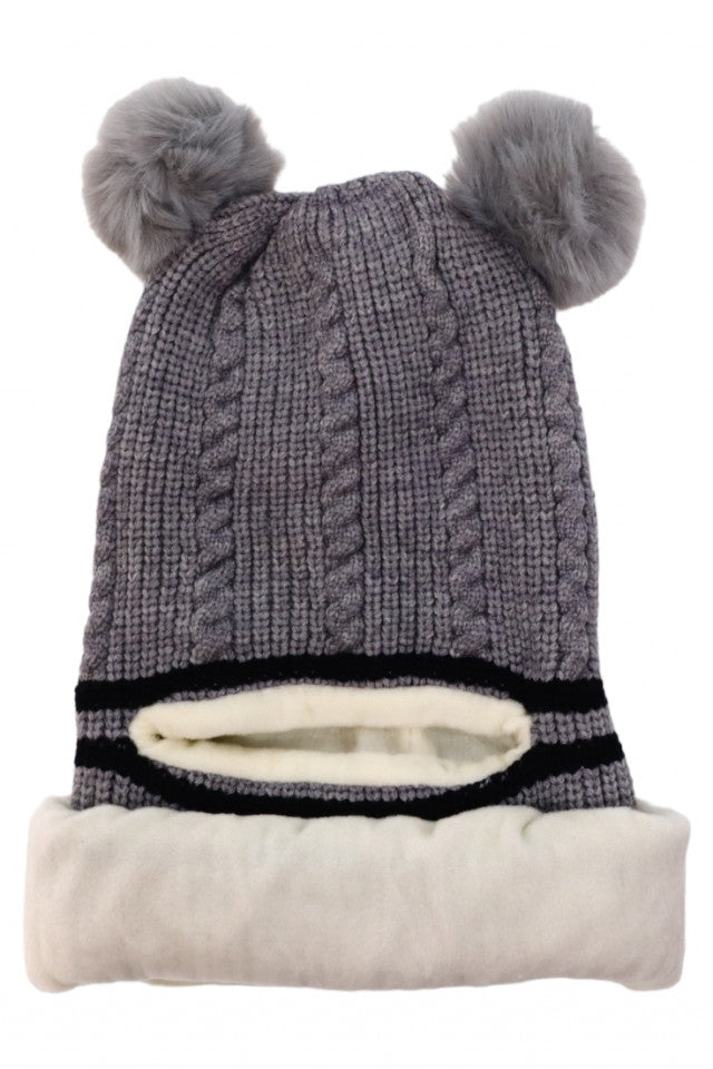 Caciula tip cagula, pentru copii, tricotata, captuseala fleece, NO7738, 3-4 ani, Gri