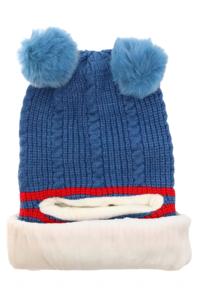 Caciula tip cagula, pentru copii, tricotata, captuseala fleece, NO7740, 3-4 ani, Albastru