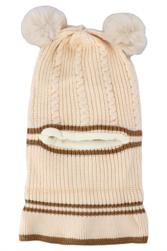 Caciula tip cagula, pentru copii, tricotata, captuseala fleece, NO7741, 3-4 ani, Bej