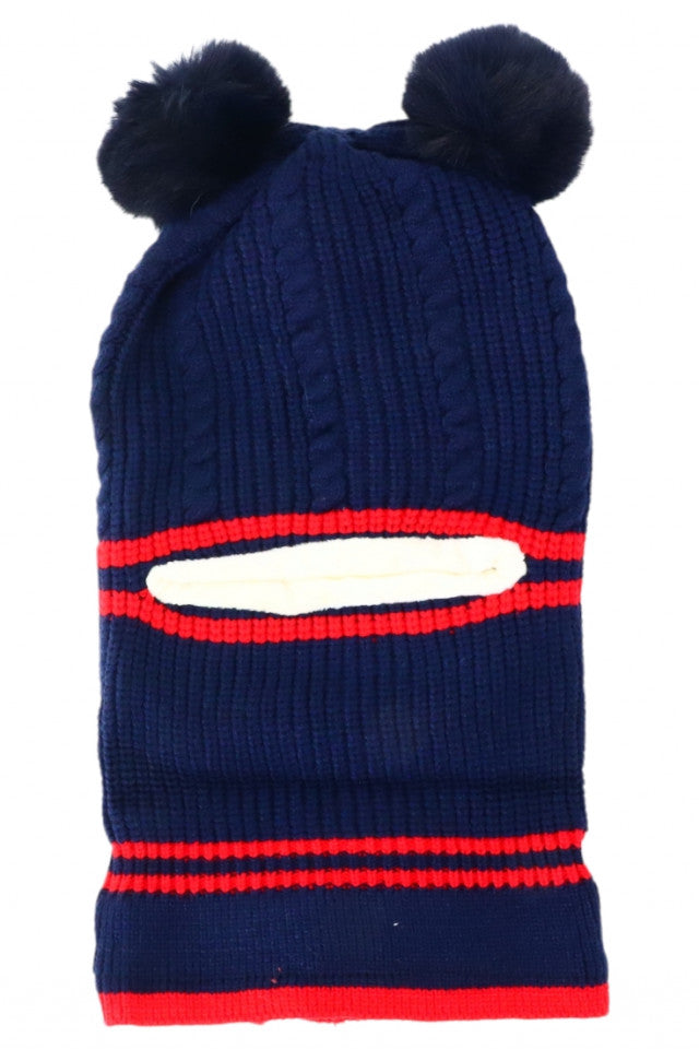 Caciula tip cagula, pentru copii, tricotata, captuseala fleece, NO7742, 3-4 ani, Albastru inchis