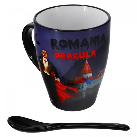 Cana cu lingurita, Dracula, portelan, NO223, 10.5 x 8.5, Multicolor