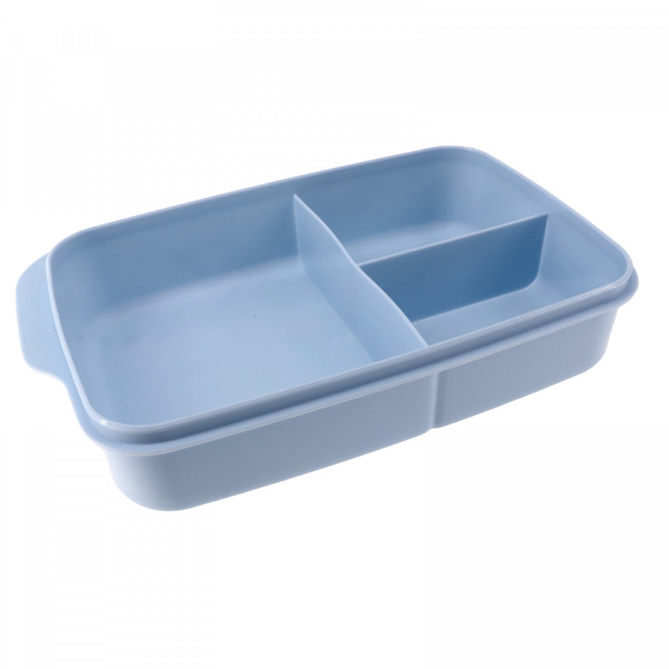 Caserola compartimentata cu capac ermetic, 3 compartimente, NO66, 23 x 15 cm, Albastru