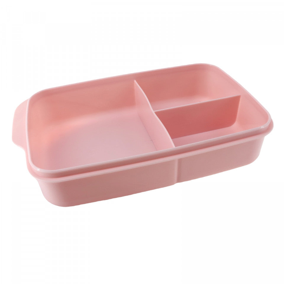 Caserola compartimentata cu capac ermetic, 3 compartimente, NO68, 23 x 15 cm, Roz