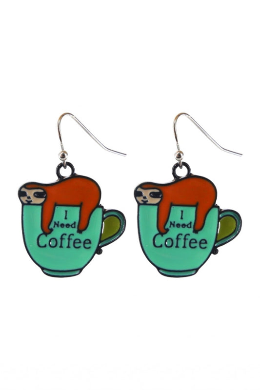 Cercei amuzanti, I need coffee, NO9989, Otel inoxidabil, 2 cm, Multicolor