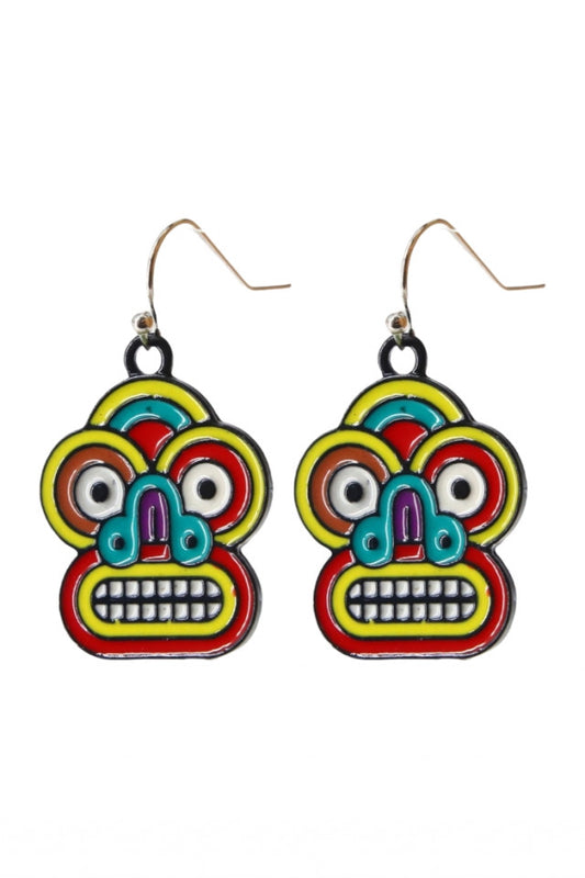 Cercei amuzanti, Masca Maya, NO10006, Otel inoxidabil, 2.5 cm, Multicolor