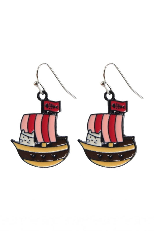 Cercei amuzanti, Pisica pe mare, NO10009, Otel inoxidabil, 2 cm, Multicolor