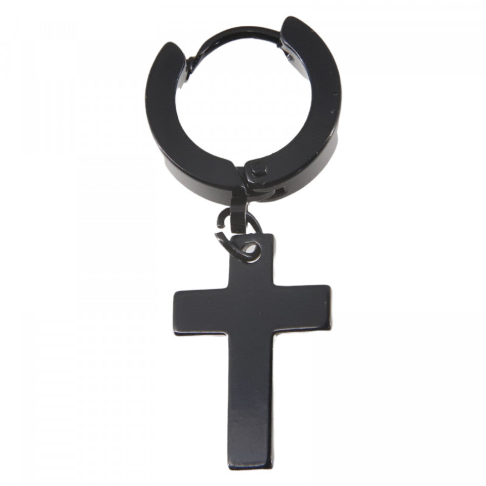 Cercei Cruce, Stainless steel, NO818, 3.3 x 1.1 cm, Negru