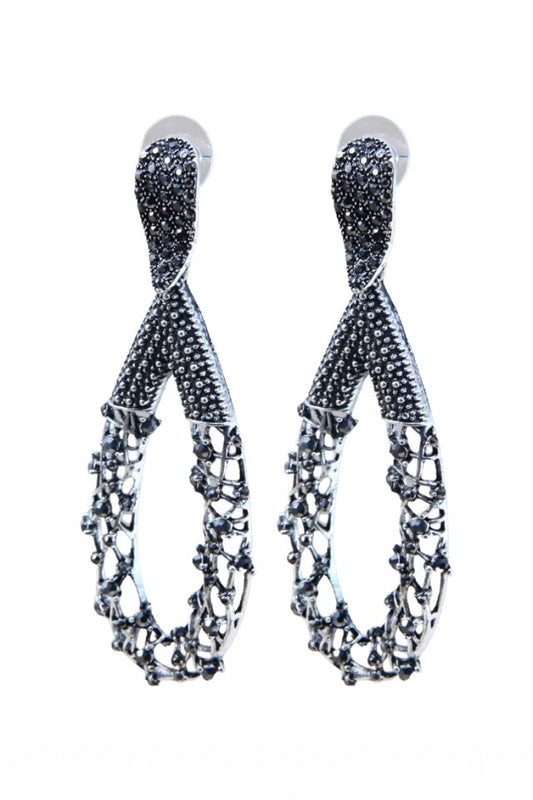 Cercei dama, eleganti, Marcasite, Otel inoxidabil, NO1294, 9 cm, Argintiu