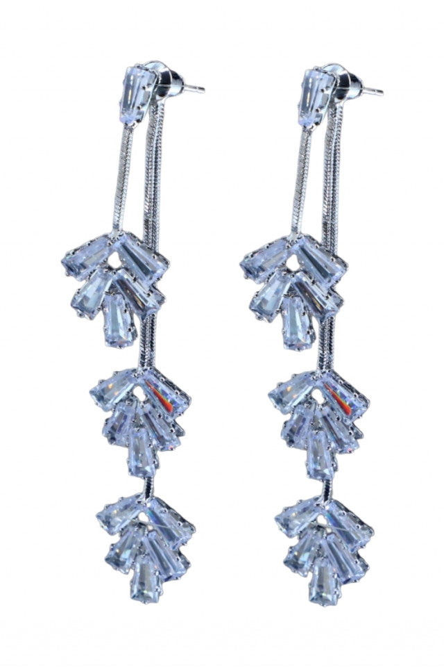 Cercei dama, Eleganti, Zirconiu, Otel inoxidabil, NO1367, 6.3 cm, Argintiu