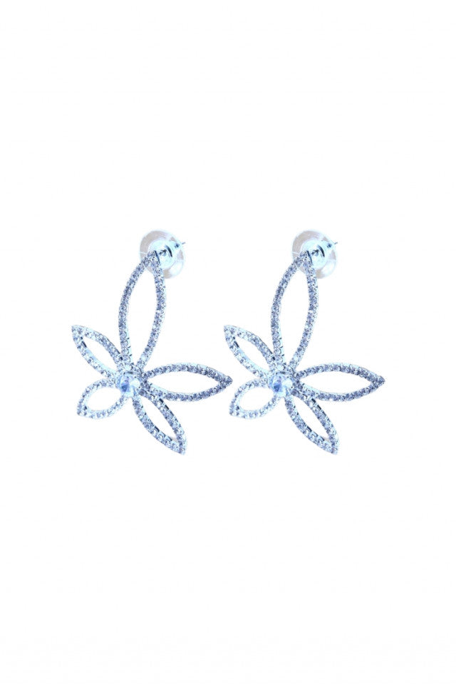 Cercei dama, Floare, Zirconiu, Otel inoxidabil, NO1843, 4.2 cm, Argintiu