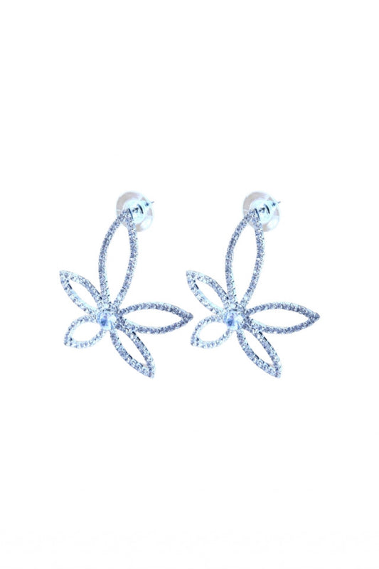 Cercei dama, Floare, Zirconiu, Otel inoxidabil, NO1843, 4.2 cm, Argintiu