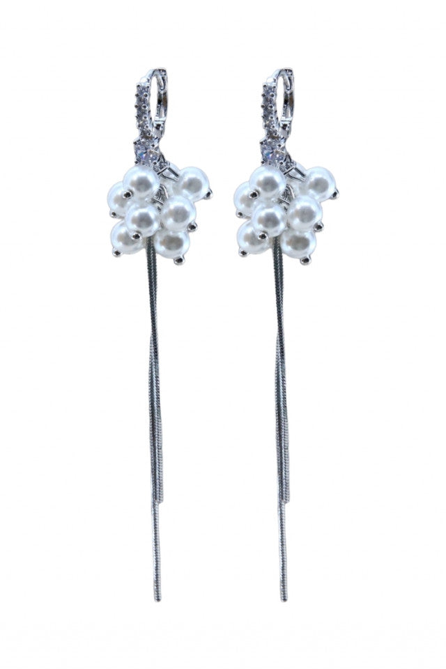 Cercei dama, Perle, Zirconiu, Otel inoxidabil, NO1184, 9.5 cm, Argintiu
