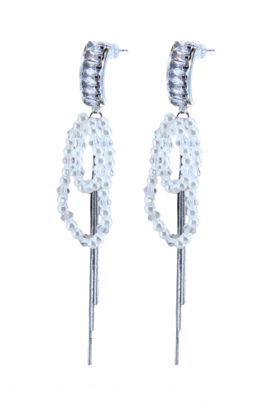 Cercei dama, Perle, Zirconiu, Otel inoxidabil, NO1186, 9 cm, Argintiu