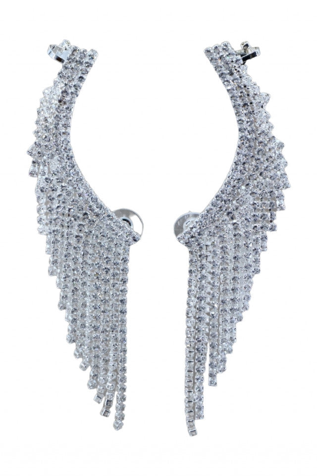 Cercei dama, Tip Ear Cuff, Zirconiu, Otel inoxidabil, NO1190, 11 cm, Argintiu