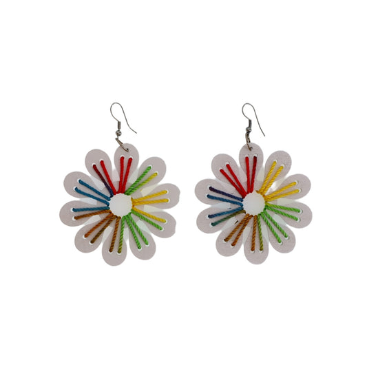 Cercei dama, Vara, Lemn, Handmade, NO6677, 6 cm, Alb