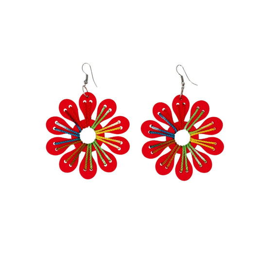 Cercei dama, Vara, Lemn, Handmade, NO6680, 6 cm, Rosu