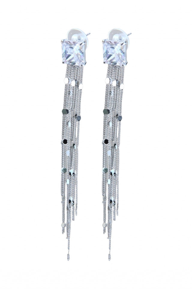 Cercei dama, Zirconiu, Otel inoxidabil, NO1321, 10 cm, Argintiu