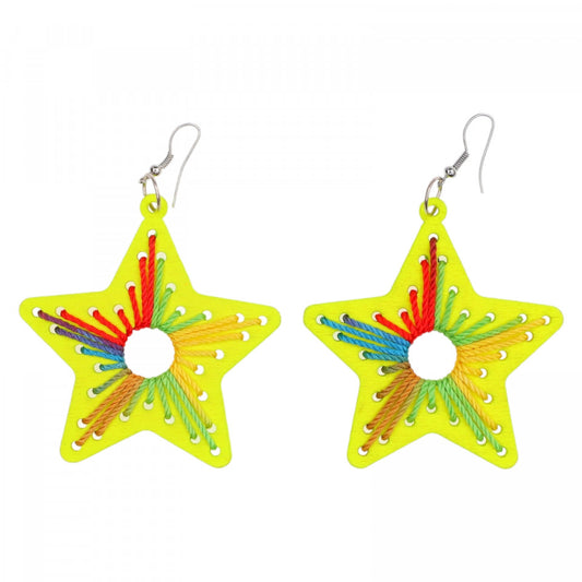 Cercei HandMade, Stea, 6 cm, Galben