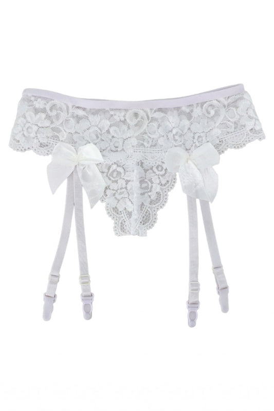 Chilori sexy din dantela cu portjartier si jartiere atasate, Funda, NO7739, S-M INTL, Alb