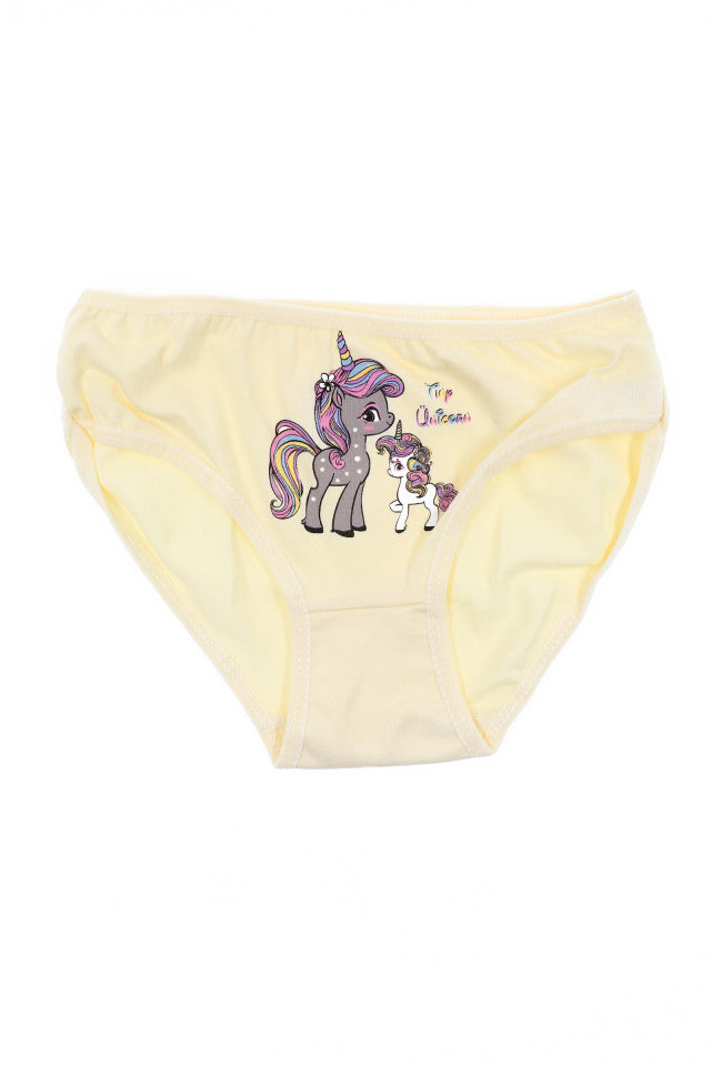 Chiloti pentru copii, 95% Bumbac, imprimeu unicorn, marime 122/128, varsta 6-7 ani, Galben