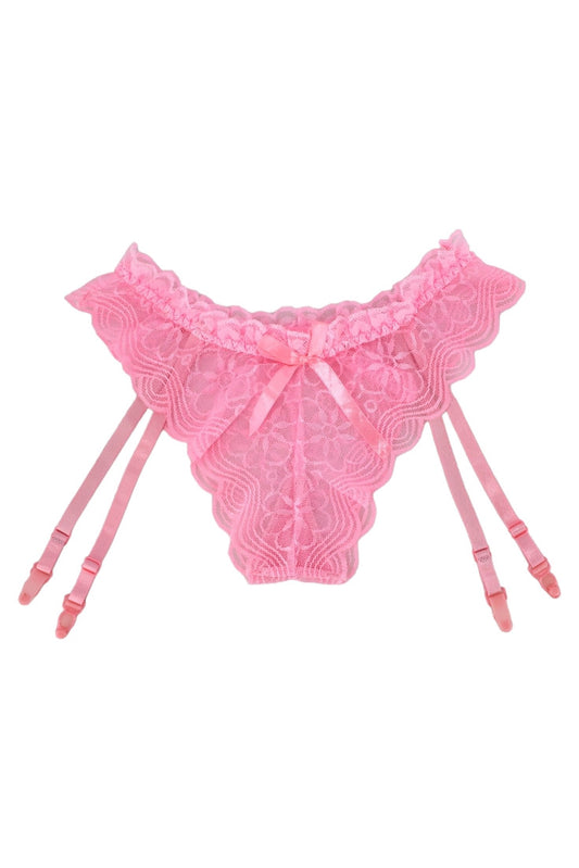 Chiloti sexy din dantela cu jartiere atasate, Funda, NO131, One Size INTL, Roz