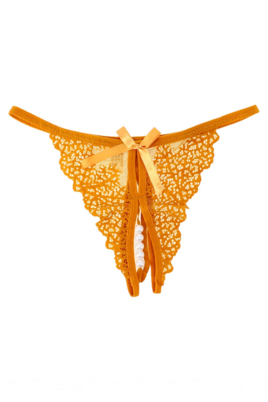 Chiloti tanga cu fluture si margele, NO820, S-M, Maro