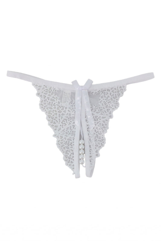 Chiloti tanga cu fluture si margele, NO824, S-M, Alb