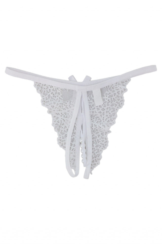 Chiloti tanga cu fluture si margele, NO824, S-M, Alb