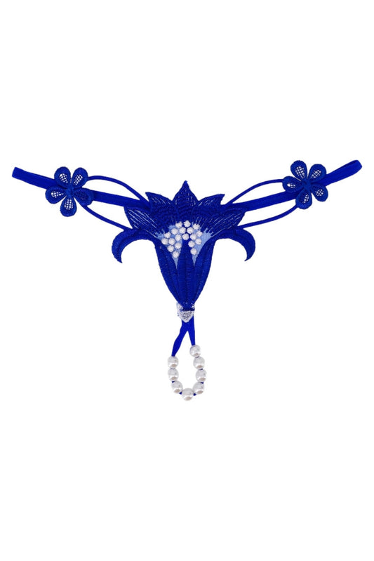 Chiloti tanga, Floare, margele, NO532, S-M, Albastru