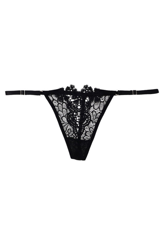 Chiloti tanga, Floricele, NO543, One Size INTL, Negru