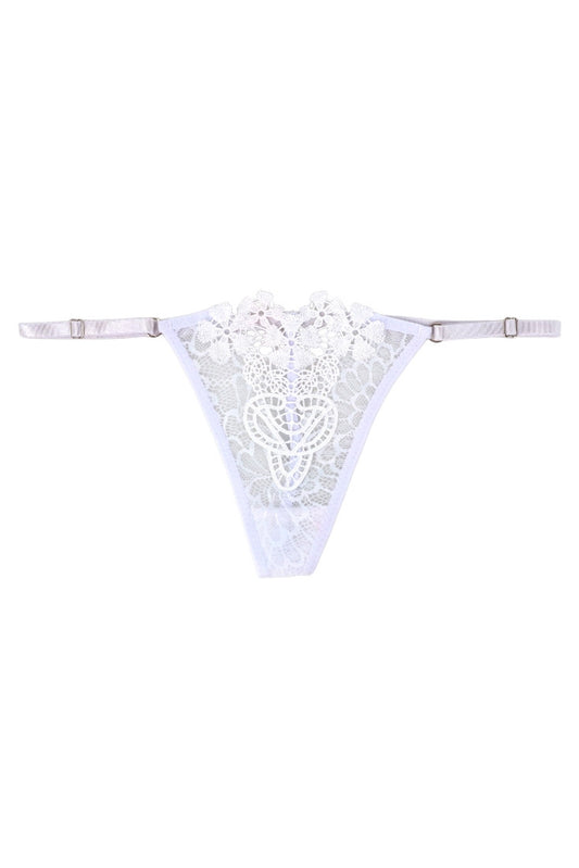 Chiloti tanga, Floricele, NO547, One Size INTL, Alb