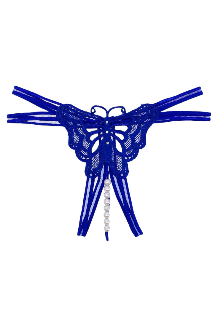 Chiloti tanga, Fluturas, margele, NO536, S-M, Albastru