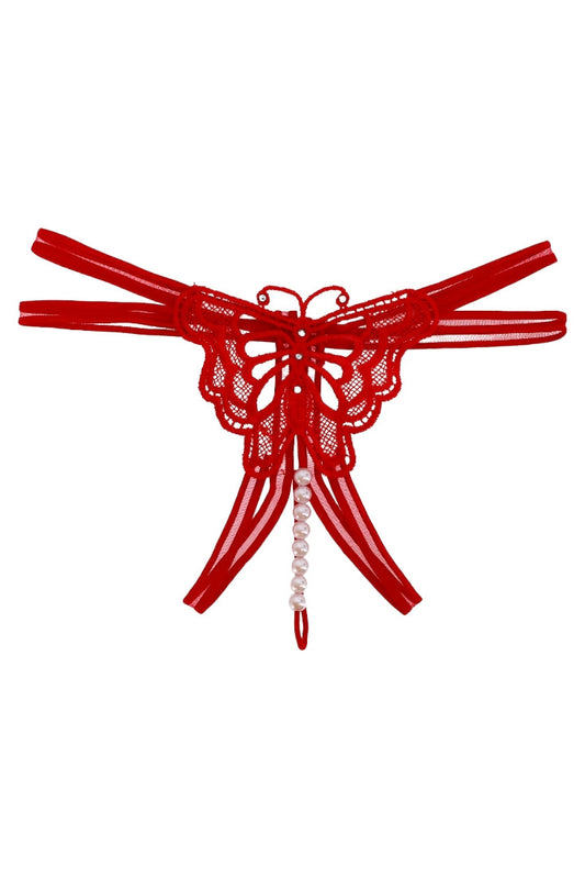 Chiloti tanga, Fluturas, margele, NO539, S-M, Rosu