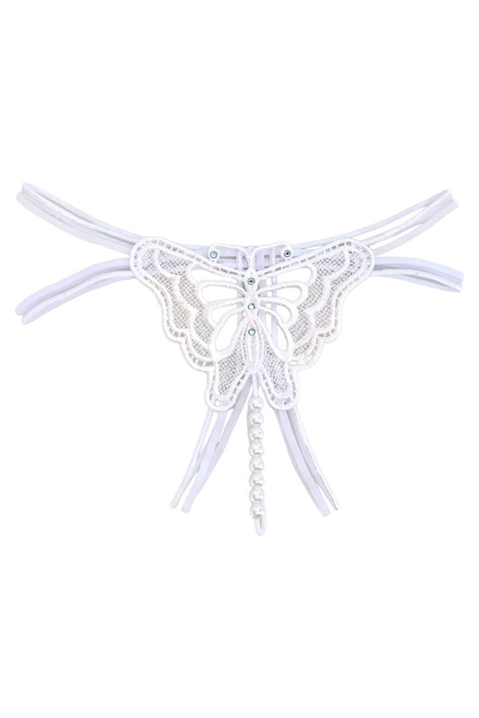 Chiloti tanga, Fluturas, margele, NO541, S-M, Alb