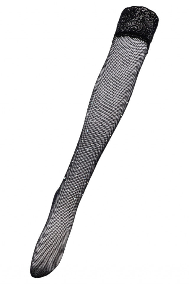 Ciorapi cu banda adeziva, Stockings, Fishnet, plasa, strasuri, One Size, Negru