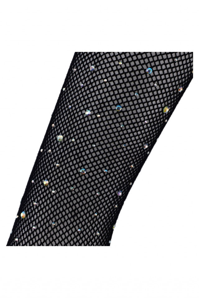 Ciorapi cu banda adeziva, Stockings, Fishnet, plasa, strasuri, One Size, Negru