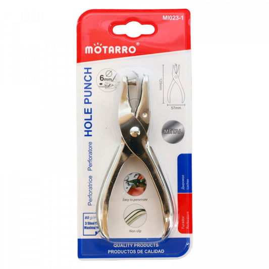 Cleste perforator, Metal, 129 x 57 mm, Perforare 6 mm, Argintiu