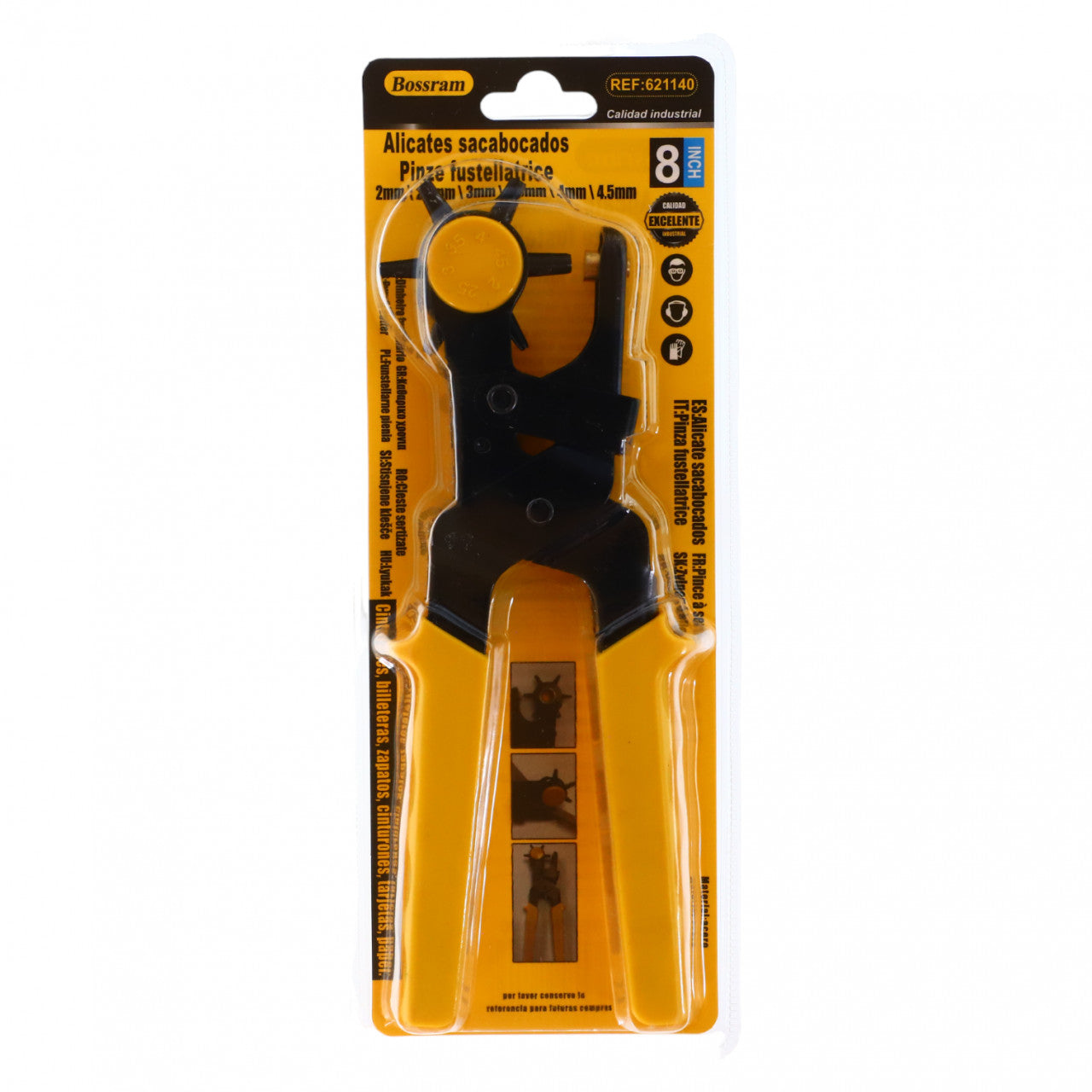 Cleste profesional pentru Gauri la Curele si Genti, 6 Dimensiuni 2/2.5/3/3.5/4/4.5 mm, NO1402, 23 cm, Galben