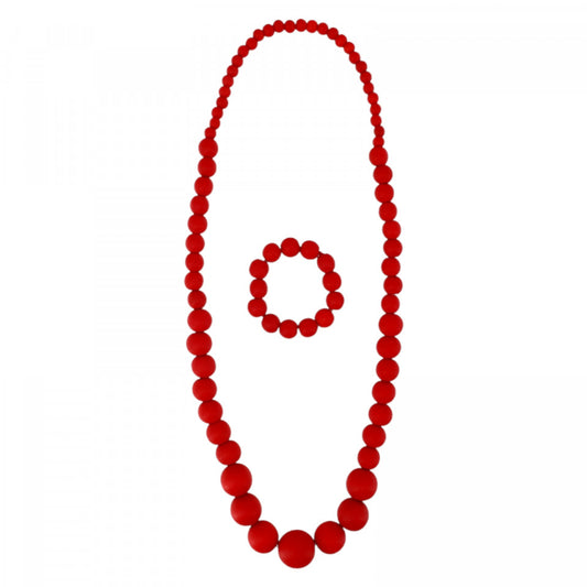 Colier dama si bratara dama, Lemn, Supradimensionate, 43 cm, Rosu