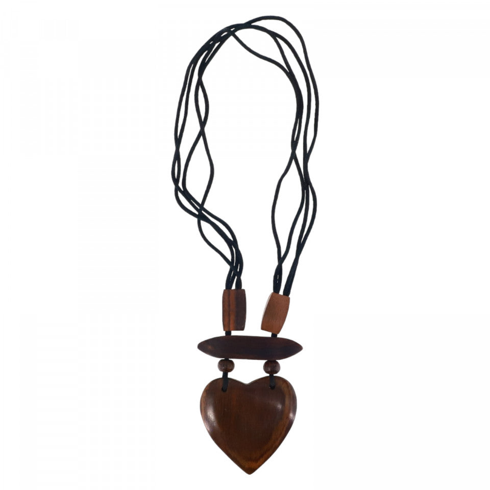 Colier din lemn, Mayas, Inima, NO46, 30 cm, Maro