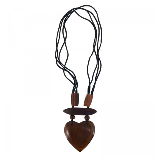 Colier din lemn, Mayas, Inima, NO46, 30 cm, Maro