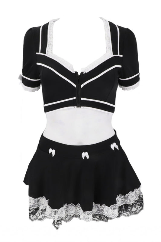 Costum tematic sexy, Servitoare, Maid, 6 piese, NO7230, One Size INTL, Alb / Negru