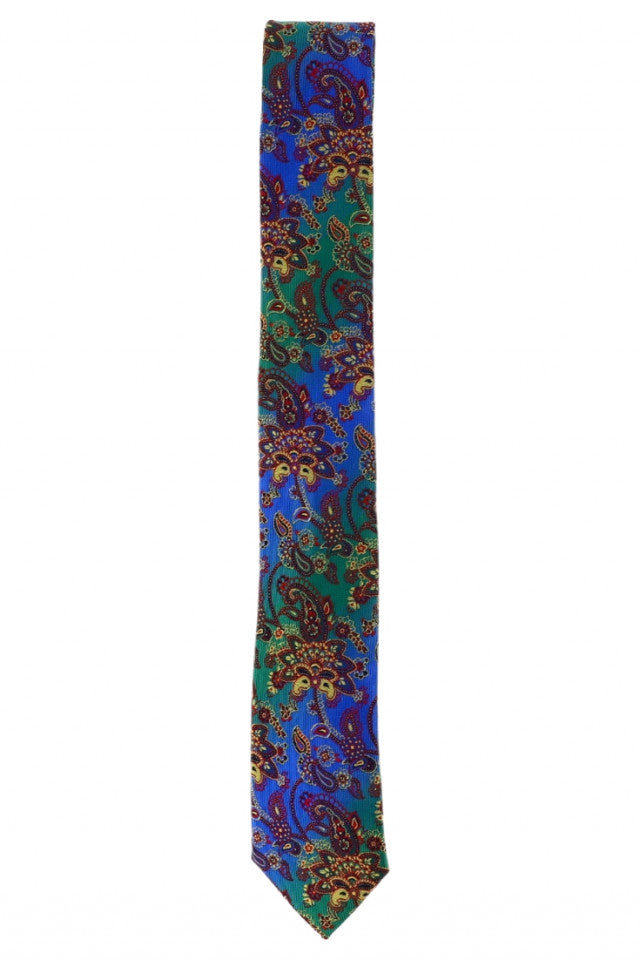 Cravata barbati, model ingust, aspect texturat, imprimeu floral, 5 x 174 cm, NO2038, Multicolor