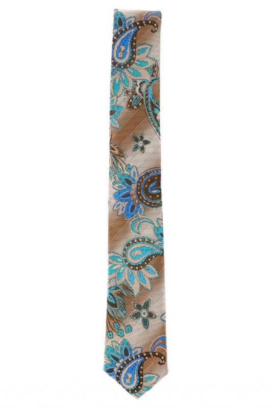 Cravata barbati, model ingust, aspect texturat, imprimeu floral, 5 x 174 cm, NO2025, Multicolor