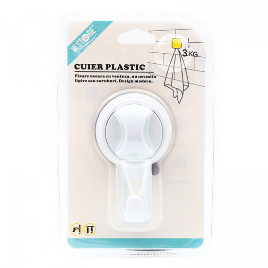 Cuier cu ventuza, sustinere 3 kg, Alb, 9.5 x 6 cm