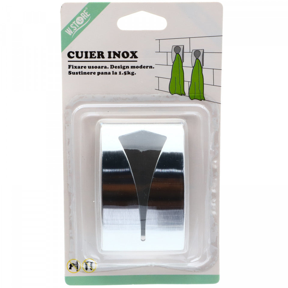 Cuier pentru baie, din inox, design modern, cu banda dubla adeziva, 8 x 5 cm