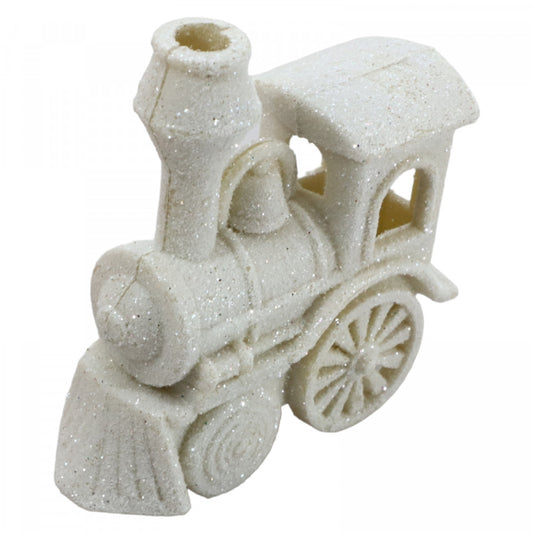 Decoratiune Brad de Craciun, Locomotiva, sclipici, NO193, 8.5 x 9 cm, Alb