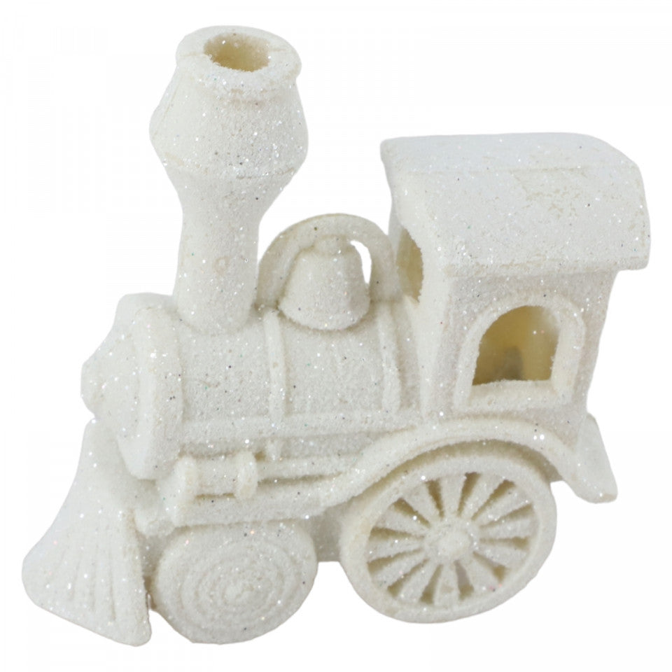 Decoratiune Brad de Craciun, Locomotiva, sclipici, NO193, 8.5 x 9 cm, Alb